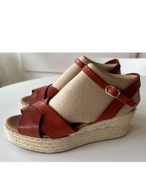 Share Jones Bootmaker, Alaina Leather Espadrille Wedges, Chestnut Brown, Size 8